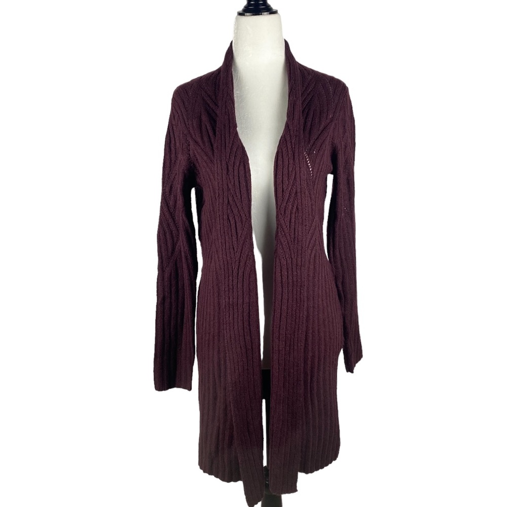 Camber & Grace Long Open Burgundy Cardigan  - Size M